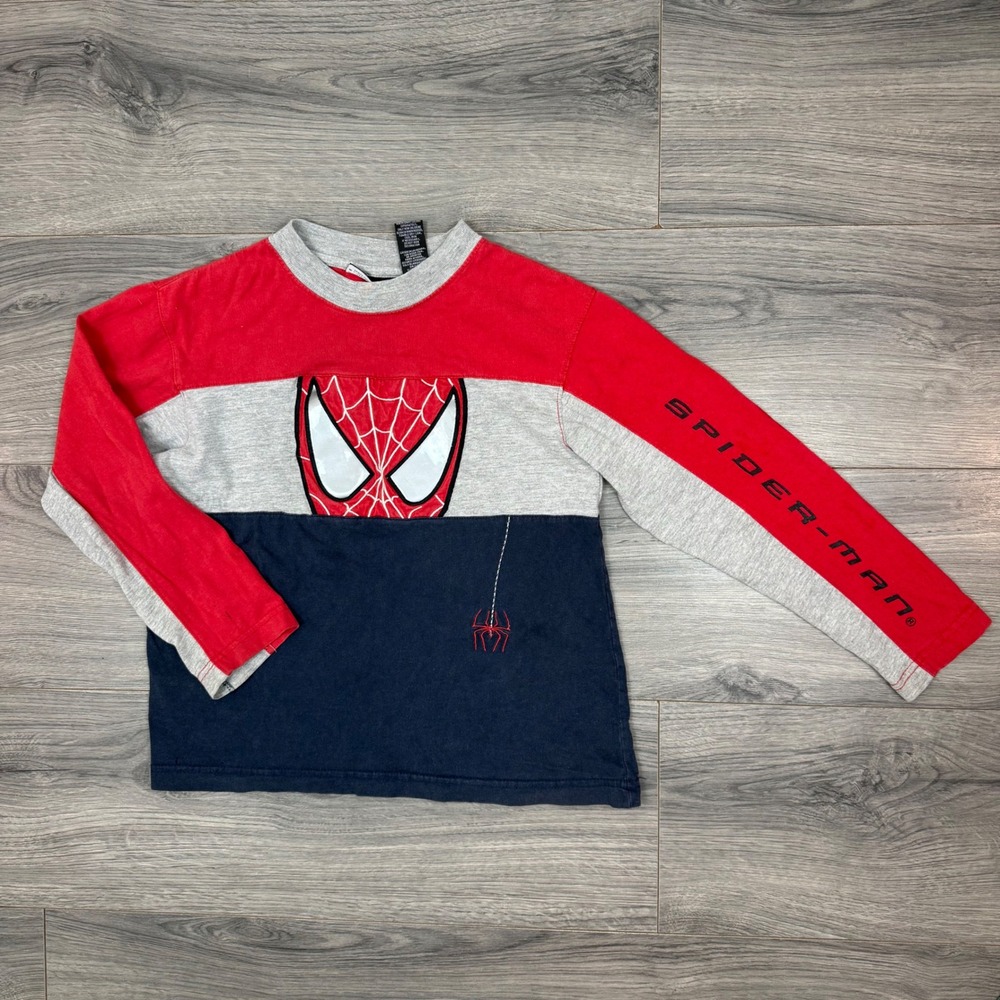 Vtg 2003 Spider-Man Colorblock Long Sleeve Tee Kids‎ 8/10 Marvel Graphic Shirt